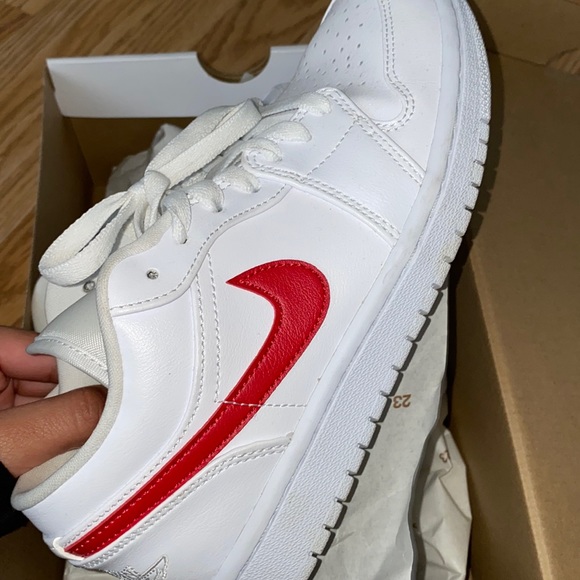 Jordan Shoes - woman nike air jordans 1 low white red shoes
